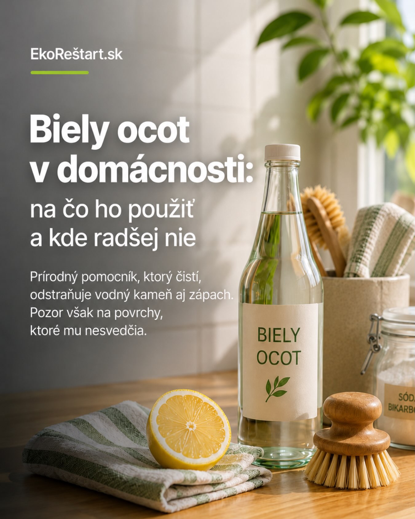 Biely ocot patrí medzi najznámejších domácich pomocníkov. Je lacný, jednoduchý a pri správnom použití si vie dobre poradiť napríklad s vodným kameňom, minerálnymi usadeninami, sklom či čistením kúpeľne🧴✨

Nie je však univerzálnym riešením na všetko. Keďže je kyslý, môže poškodiť mramor, vápenec, niektoré škáry, povrchové úpravy aj časti spotrebičov. A jedno pravidlo platí úplne jasne: ocot nikdy nemiešajte s chlórovými čističmi alebo bielidlom.

Dôležité je preto vedieť nielen kde ocot pomôže, ale aj kde ho radšej nechať zatvorený v skrinke. Práve to rozhoduje, či vám pri upratovaní naozaj uľahčí život, alebo narobí viac škody ako úžitku.

V našom článku na EkoRestart.sk nájdete praktický prehľad, na čo sa biely ocot hodí, ako ho riediť a pri ktorých povrchoch či spotrebičoch radšej zbystriť pozornosť 🌿

#ekorestart #bielyocot #domacnost #ekotipy #udrzatelnyzivot