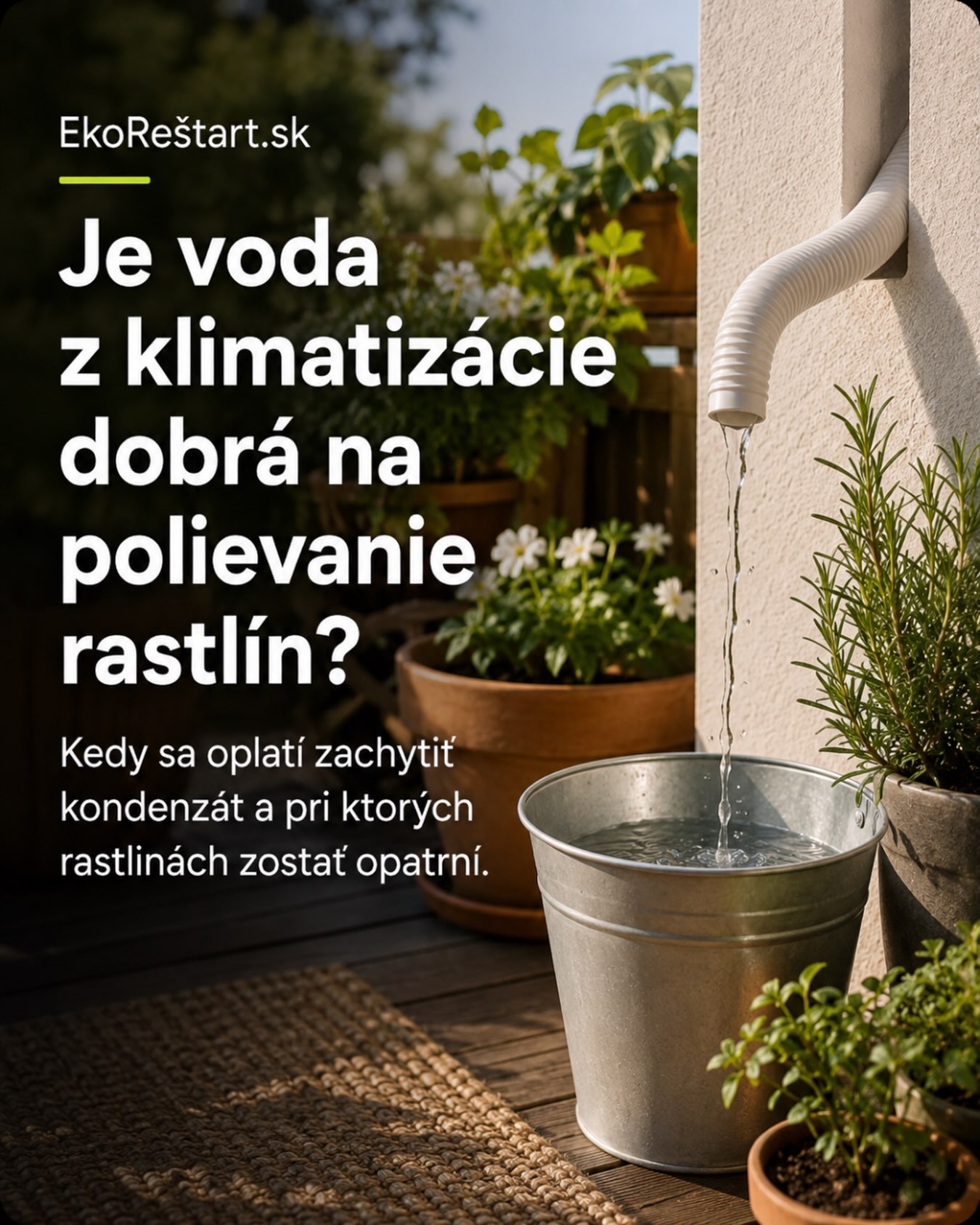 Počas horúcich dní môže z klimatizácie odtekať prekvapivo veľa vody. A práve v čase, keď rastliny potrebujú viac vlahy, ju mnohí nechávame bez úžitku odtiecť preč. Dá sa teda využiť rozumnejšie?

Kondenzát z udržiavanej klimatizácie môžete využiť najmä na polievanie okrasných rastlín. Vodu lejte priamo do pôdy, nerozprašujte ju na listy a nepovažujte ju za pitnú ani za náhradu hnojiva.

Dôležité však je, aby bola klimatizácia čistá a pravidelne servisovaná. Táto voda sa viac hodí k izbovým rastlinám, balkónovým kvetom či okrasným drevinám než k bylinkám, zelenine alebo ovociu, ktoré bežne konzumujeme.

Kedy je takáto voda vhodná, pri ktorých rastlinách radšej zbystriť pozornosť a ako ju zachytávať bezpečne? V najnovšom článku na EkoRestart.sk nájdete praktické vysvetlenie aj jednoduché odporúčania, aby ste z tohto malého zdroja vody vyťažili maximum 🌿💧

#ekorestart #polievanierastlin #klimatizacia #domacnost #udrzatelnyzivot