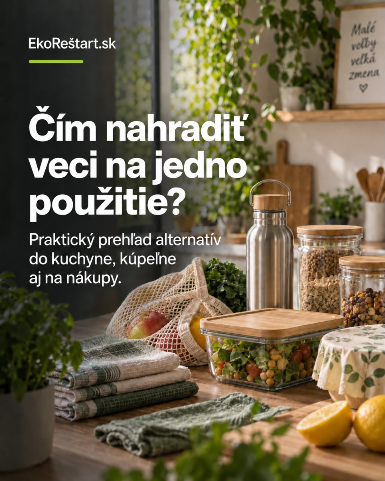 Papierové utierky, fólia, mikroténové vrecká, či vatové tampóny používame často len pár minút. Mnohé z nich však vieme nahradiť vecami, ktoré nám vydržia opakovane 🌿

Nemusíte pritom meniť celú domácnosť naraz ani kupovať kopu novej „eko výbavy“. Často stačí začať tým, čo už doma máte – látkovou taškou, zaváraninovým pohárom, dózou na jedlo, staršou utierkou či vlastnou fľašou na vodu.

Najlepší princíp je jednoduchý: najskôr spotrebovať to, čo už máme, a až potom hľadať opakovane použiteľnú náhradu.

V našom článku na EkoRestart.sk nájdete praktický prehľad alternatív do kuchyne, kúpeľne, pri upratovaní aj na nákupy bez zbytočného extrému a veľkých investícií.

#ekorestart #menejodpadu #domacnost #zerowaste #udrzatelnost